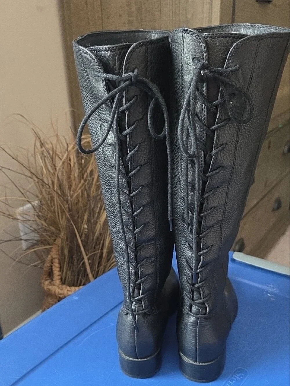 Tall Black Leather Knee-High Riding Boots